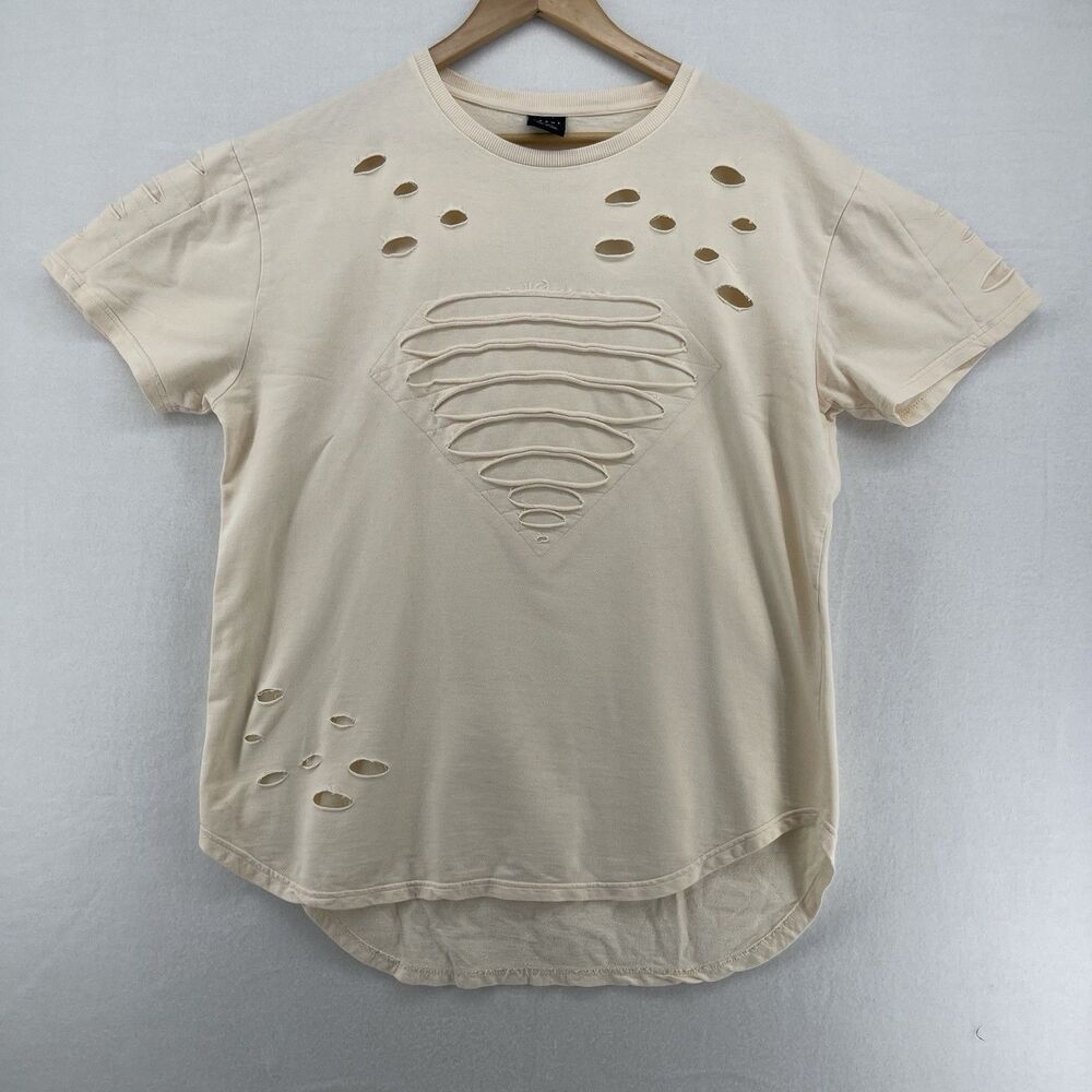 Men’s Krome T Shirt Size Xl Distressed Off White Hi/ Low